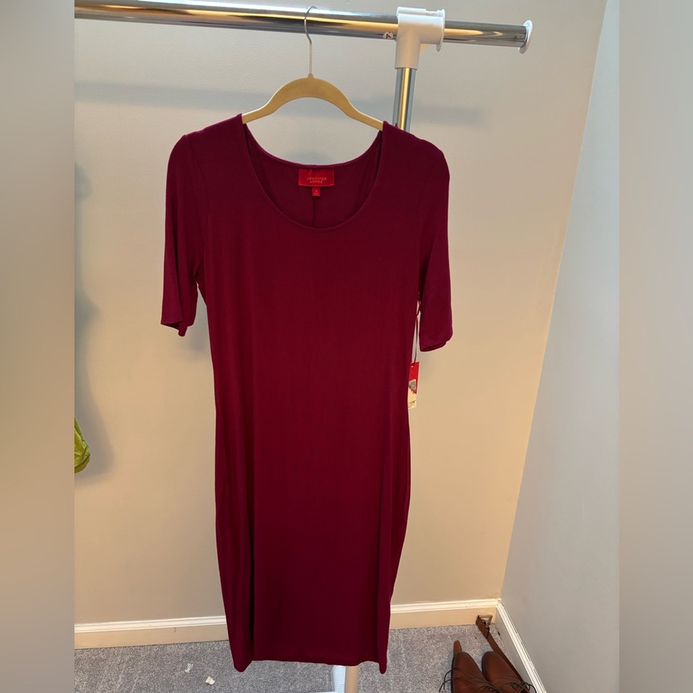 Jennifer Lopez Pink Elbow Sleeve Midi Dress